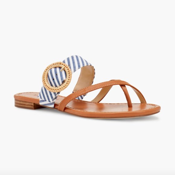 Gia Rattan Buckle Sandals Seersucker NWOT - Picture 2 of 2